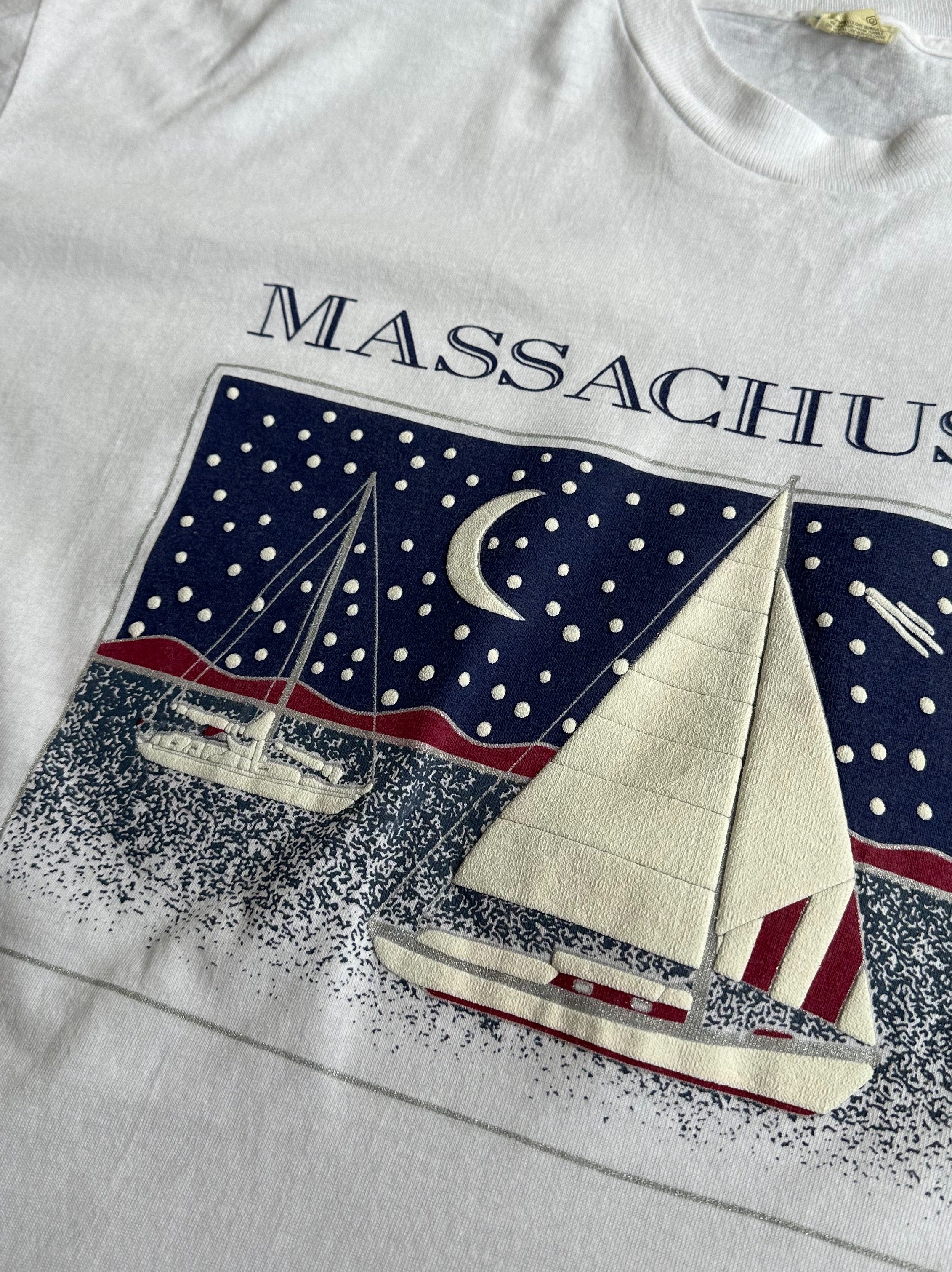 Vintage Cropped Single Stitch Massachusetts Tee - Medium