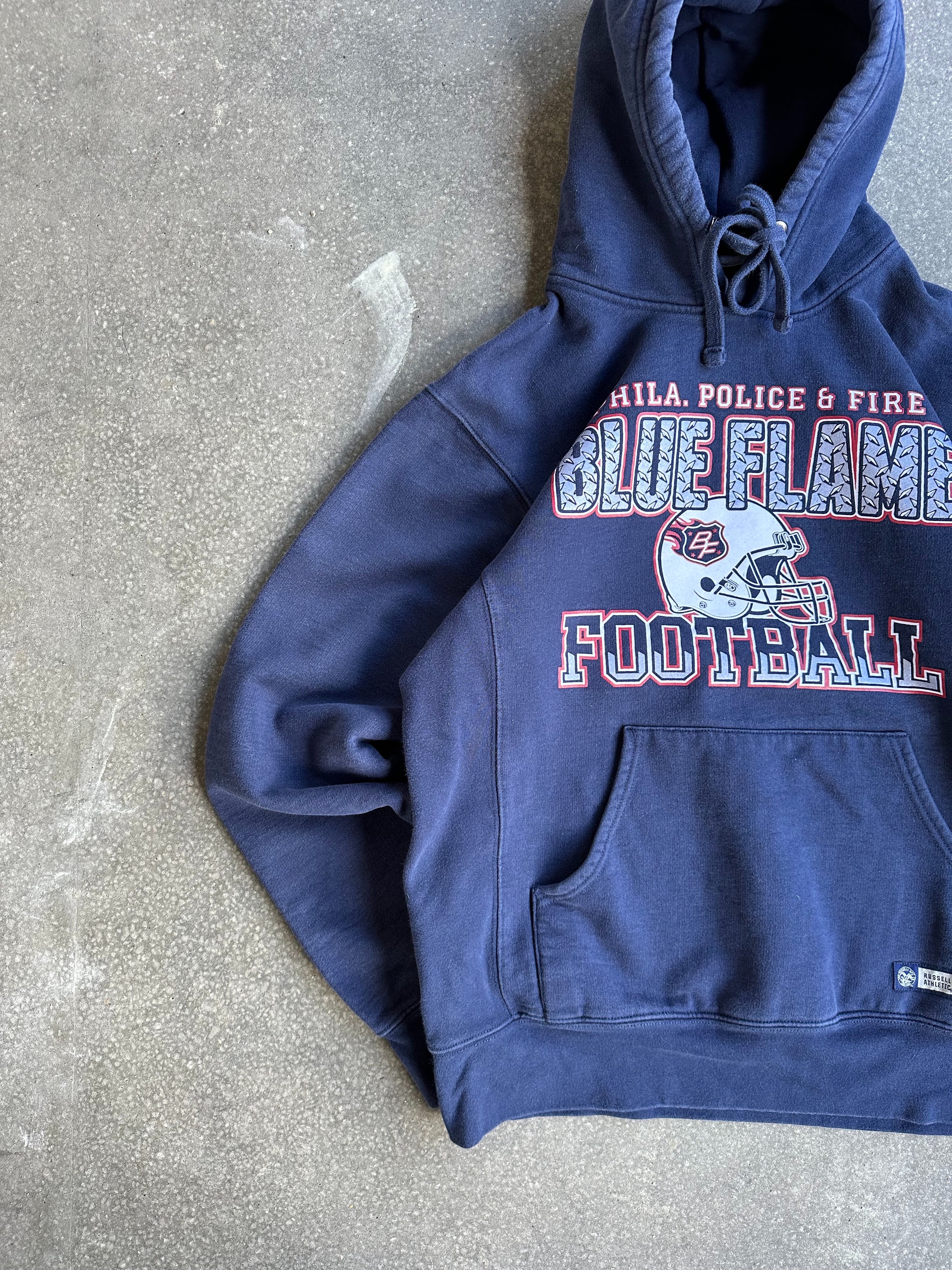 Vintage Russell Blue Flame Football Hoodie - Medium